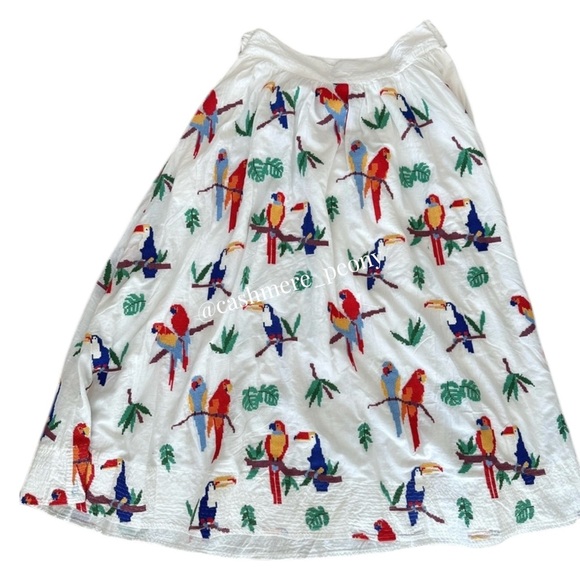 NWT Farm Rio Stitched Birds Tropical Parrots Full Skirt Medium - Picture 3 of 13
